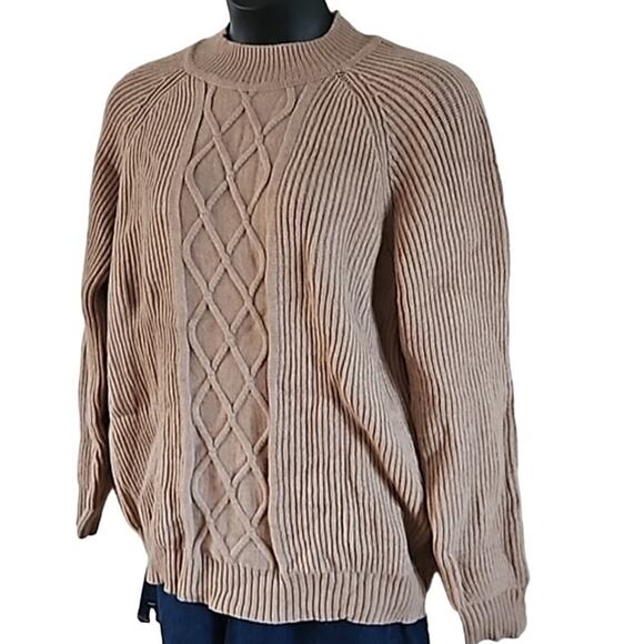 PJ Paul Jones Men’s Mock Turtleneck Cable Sweater Size XL Khaki Pullover NWT - Picture 5 of 9